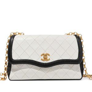 Rare Chanel Black & White Quilted Lambskin Flap Bag Real Gold Hardware,1989-1991